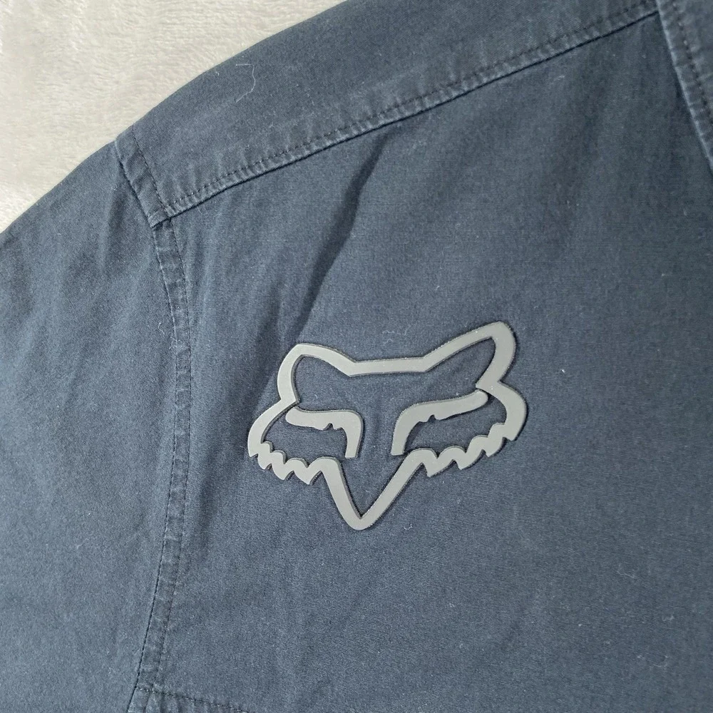Fox Head Racing Shirt Mens Large Snap Buttons Short Sleeve Utility Pockets Biker